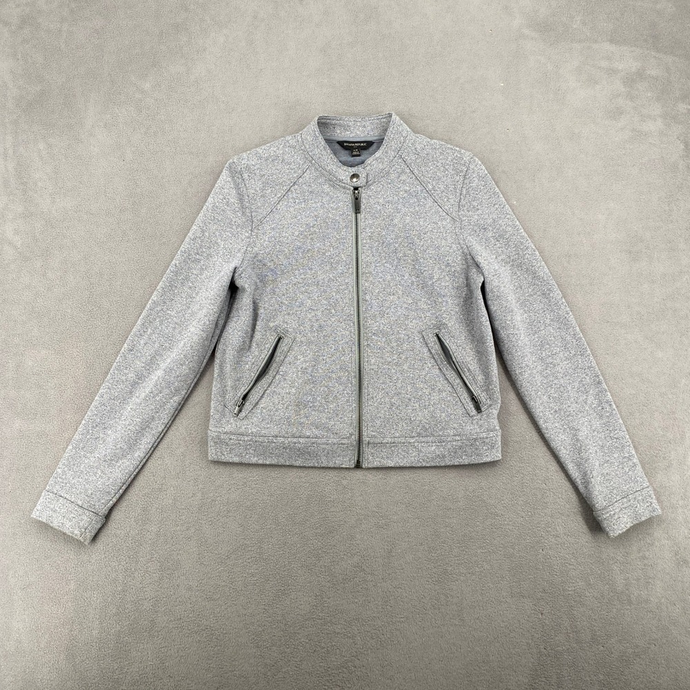 Banana Republic Womens XS Gray Knit Full Zip Moto Jacket Heathered Mandarin
